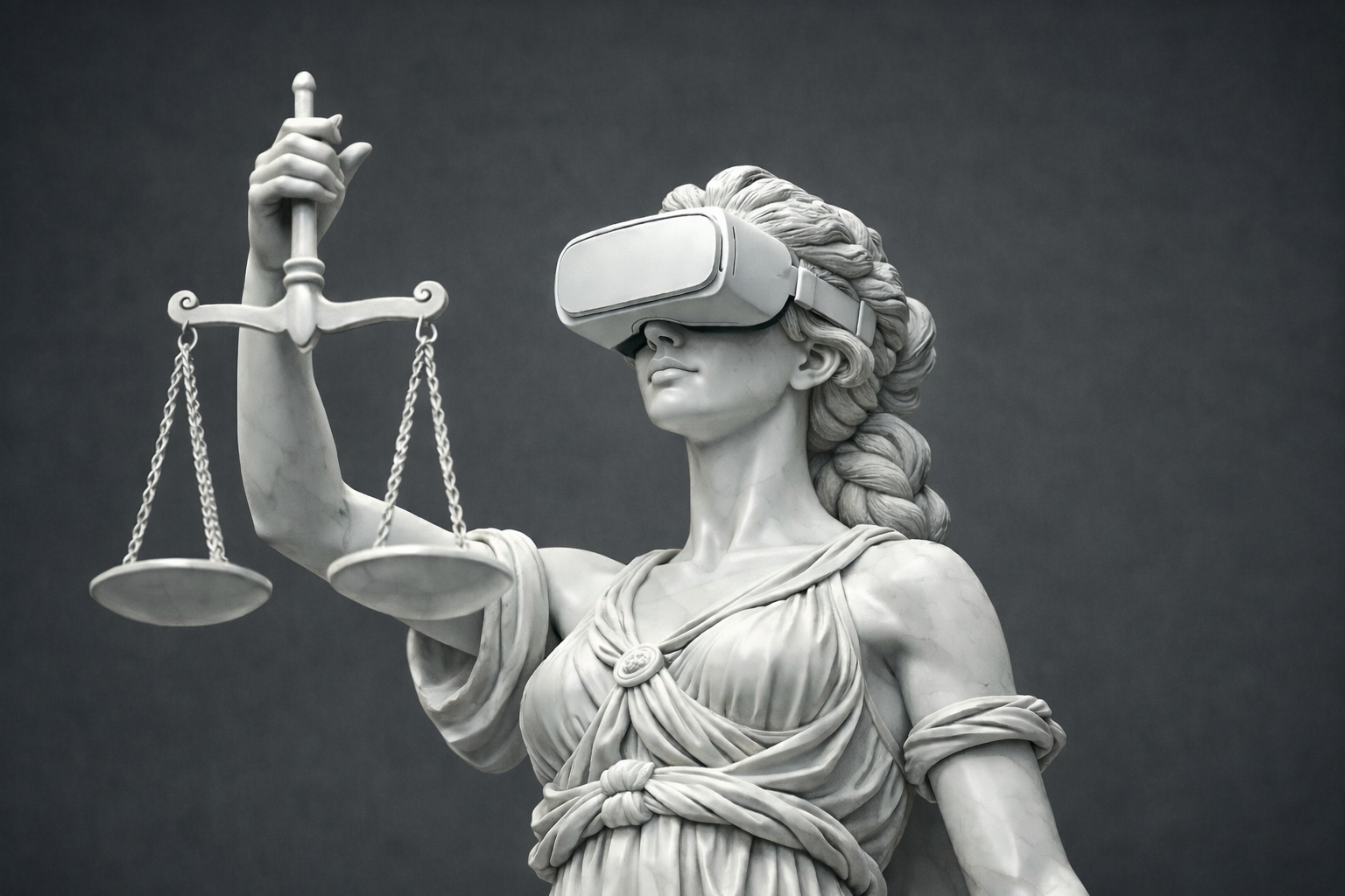 Lady Justice with VR glaases